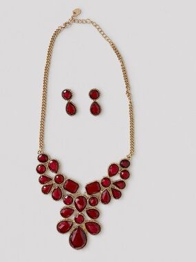 Claire's Gold-Tone Necklace & Earring Set with Red Stones